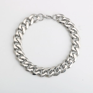 Pulsera de Cadena Cubana de Acero de Titanio para Hombres y Mujeres Pulido Espejo Geométrica Cadena de Eslabones Pulsera Joyería de Moda