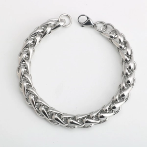 Pulsera de Cadena de Trigo de Acero Inoxidable Unisex Minimalista Tono Plateado Franco Tejido Joyería de Mano Accesorios