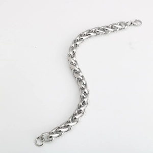 Pulsera de cadena de trigo de acero inoxidable plateado para hombre con acabado pulido y cierre
