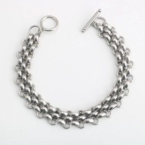 Bracelet Chaîne en Acier Inoxydable Minimaliste Pour Hommes Femmes Style Industriel Punk Fermoir OT Bijoux Maillons Multi-Rangs Cadeau