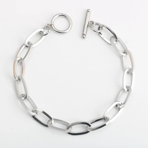 Bracciale Minimalista in Acciaio Inossidabile Con Chiusura OT per Uomo Donna Stile Hip Hop Grossa Catena a Maglia Ovale Gioielli Regalo