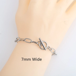 Bracciale a catena con maglie ovali in acciaio inossidabile da 7mm con chiusura OT