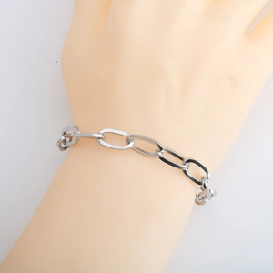Bracciale a catena a maglie ovali in acciaio inossidabile lucido con chiusura a levetta OT