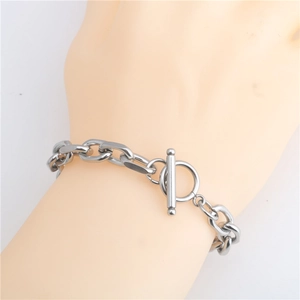 Pulsera de cadena gruesa de acero inoxidable hip-hop con cierre OT para hombres y mujeres
