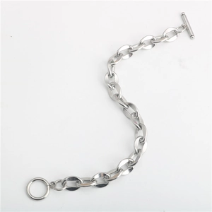 Industrial silver chunky O-chain stainless steel bracelet with toggle clasp for men and women