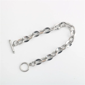 Modern silver stainless steel chunky chain bracelet with minimalist T-bar toggle clasp