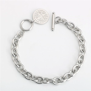 Vintage Stainless Steel Saint Benedict Medal Toggle Clasp Bracelet For Men Women Silver Link Chain Religious Amulet Jewelry