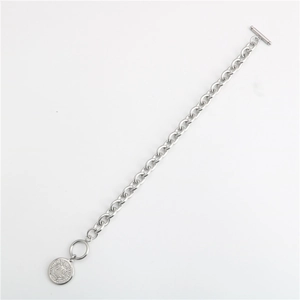Vintage stainless steel Saint Benedict medal bracelet with OT toggle clasp in silver tone