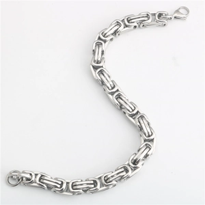 Bracciale a catena bizantina in acciaio inossidabile con chiusura a moschettone hip hop