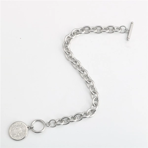 Vintage stainless steel Saint Benedict medal bracelet with silver OT toggle clasp