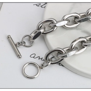 Bracelet chaîne O en acier inoxydable punk avec fermoir à bascule OT poli pour hommes et femmes