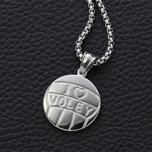 Titanstahl Volleyball Anhänger Halskette Silber I Love Volley Herz Runde Medaille Halskette Sportfans Schmuck Geschenk Für Herren Damen