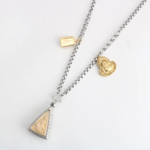 Collar de cadena de acero inoxidable con tres colgantes únicos de Buda y corazón