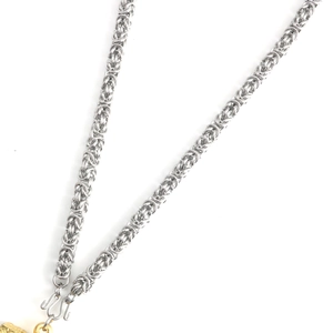 Silver Byzantine style stainless steel dragon chain necklace with gold clasp for pendants