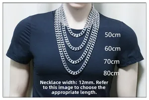 Size guide for 12mm thick titanium steel Cuban link chain with 50-80cm length comparison