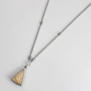 Thai style stainless steel box chain necklace with triple hooks and vintage pendant