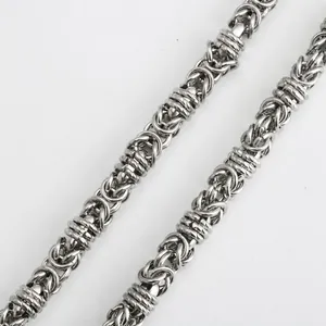 Men's 9mm heavy Byzantine stainless steel chain necklace in bright silver finish