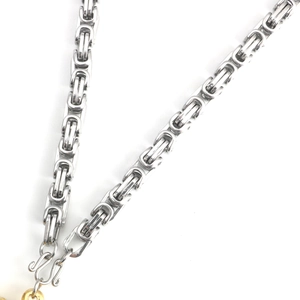 Byzantine style stainless steel necklace chain in silver and gold tone finishes