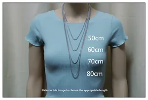 Size chart showing comparison of 50cm to 80cm stainless steel necklace chain lengths
