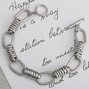 Titanium Steel Punk Hip Hop Bracelet For Men Women Toggle Clasp Chunky O-Chain Handmade Geometric Industrial Style Jewelry Gift