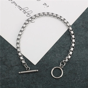 Bracciale unisex in acciaio inossidabile con catena a maglie quadre e chiusura OT