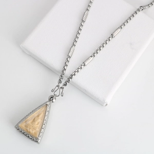 Retro stainless steel Buddha pendant necklace with silver box chain and carved frame