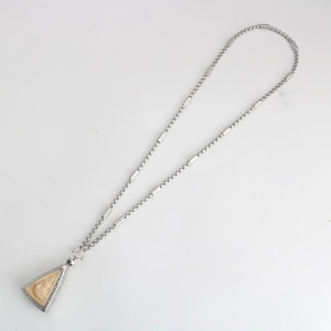 Thai Buddha triangle pendant on textured silver stainless steel necklace chain