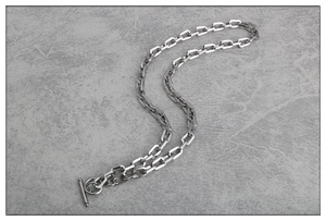 Collana a maglie rettangolari in acciaio inossidabile argento con chiusura T-bar OT