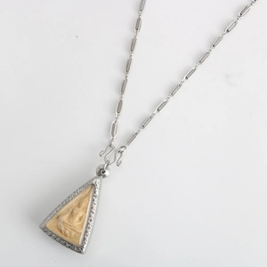 Vintage stainless steel Thai Buddha pendant necklace with retro lantern chain design