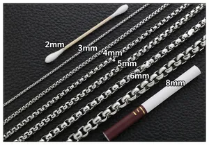 Titanium steel square box chain necklaces in 2mm to 8mm thickness options on leather