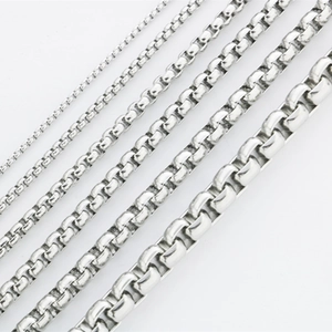 Polished silver stainless steel box chains in six different widths for men and women
