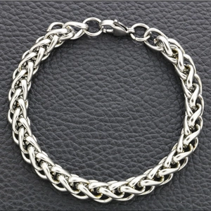 Bracciale Vintage in Acciaio Inossidabile a Spiga per Uomo Donna Punk Hip Hop Intrecciato Bracciale a Catena Tono Argento