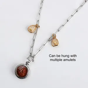 Modular stainless steel Buddha necklace with three hanging hooks for multiple amulets