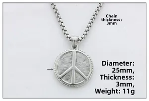 Detailansicht Peace-Anhänger mit Seilstruktur, 25mm Durchmesser und 3mm Dicke aus Edelstahl