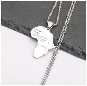 Hip Hop Africa Map Pendant Necklace Stainless Steel Engraved City Names Punk Style Jewelry For Men Women Daily Decor