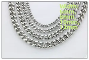 Confronto dimensioni per catene a maglia cubana in argento da 6mm, 8mm, 10mm e 13mm