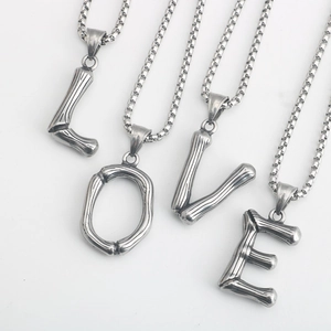 Edelstahl Anfangsbuchstabe A-Z Anhänger Halskette Für Damen Herren Vintage Bambus Textur Silber Box Kette Schmuck Geschenk