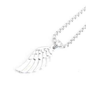 Collier pendentif aile d'ange en acier inoxydable poli avec une chaîne maille vénitienne