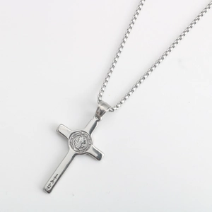 Vintage stainless steel Saint Benedict exorcism cross pendant necklace for men and women