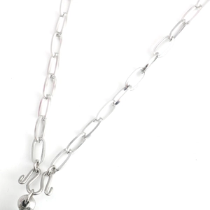 Silver stainless steel oval link chain necklace with S-shaped clasps and ball pendant