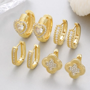 Fashion Copper Zirconia Heart Four Leaf Clover Hoop Earrings For Women Gold Silver Plated Elegant Stud Earrings Jewelry Gift