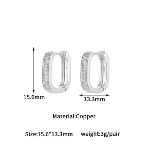 Detailed view of silver hoop earrings with full pavé crystals and 15.6mm size dimensions