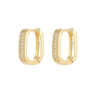 Sparkling gold U-shaped hoop earrings with triple rows of white zircon stones