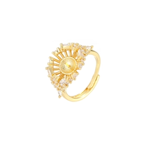 Adjustable gold-plated ring mounting with cubic zirconia and center pin for DIY jewelry