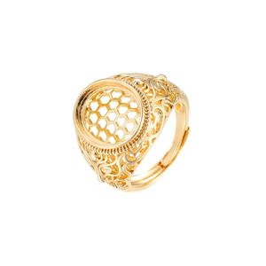 Adjustable gold plated ring setting with honeycomb base and vintage filigree engraving