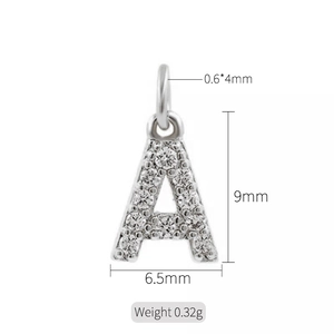 Ciondolo lettera A in argento 925 con zirconi incastonati per collane e bracciali