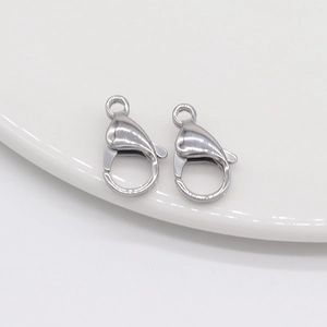 Pair of polished silver stainless steel lobster clasps for DIY jewelry making and crafts