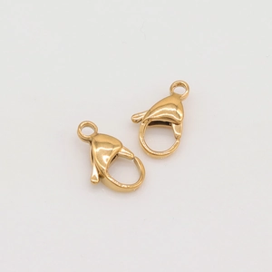 Pair of polished gold-tone stainless steel lobster clasps for DIY jewelry making