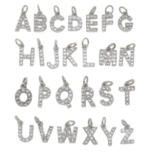 Ciondoli alfabetici A-Z in argento con zirconi micro-pave per collane e bracciali fai-da-te