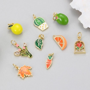 Colorful enamel alloy charms set with fruit and floral shapes for DIY jewelry making